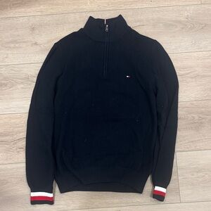 Tommy Hilfiger Black Zip-Up Sweater with Red and White Details